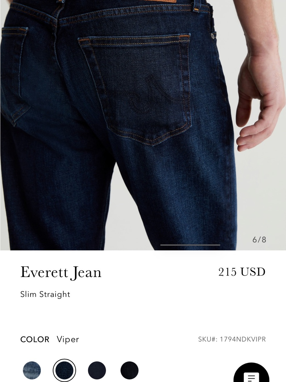 Ag Adriano Goldschmied Slim Straight Jeans in Dk Blue 36x32